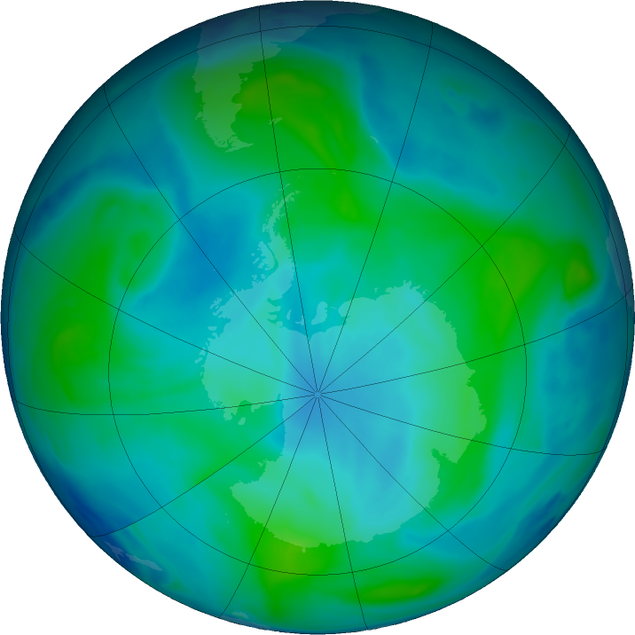 Antarctic ozone map for 10 February 2018